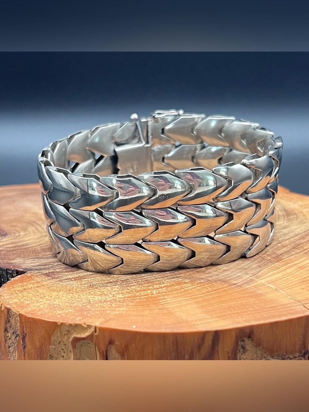 Sterling Silver Modernist Italian Wide Flex Link Bracelet - Picture 3 of 12